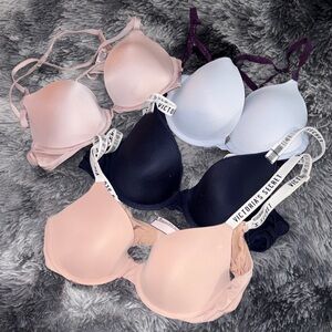 Victoria's Secret Bra BUNDLE LOT - 4 PUSH UP BRAS PURPLE PINK, Navy, Nude 34B